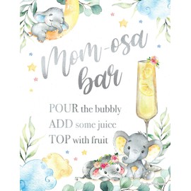 Elefante Momosa Bar Kit – Decoración de Baby Elephant Baby Shower para niño niña o fiesta de revelación de género neutro, decoración de elefante de cacahuete gris, rosa azul y plata Mimosa Bar Sign Banner Set (Elephants)
