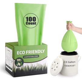 Bolsas de basura biodegradables, 2.6 galones, 100% compostables, bolsas de basura para cocina, baño, oficina, jardín, US BPI ASTM D6400 y Europa OK Compost Home Certified