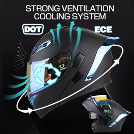 Bluetooth Motorcycle Helmet, DOT Approved Double-Sided Hood Full face flip Type Built-in Dual Speaker Microphone, Suitable for Adults, Men, and Women (A03,XX-Large)