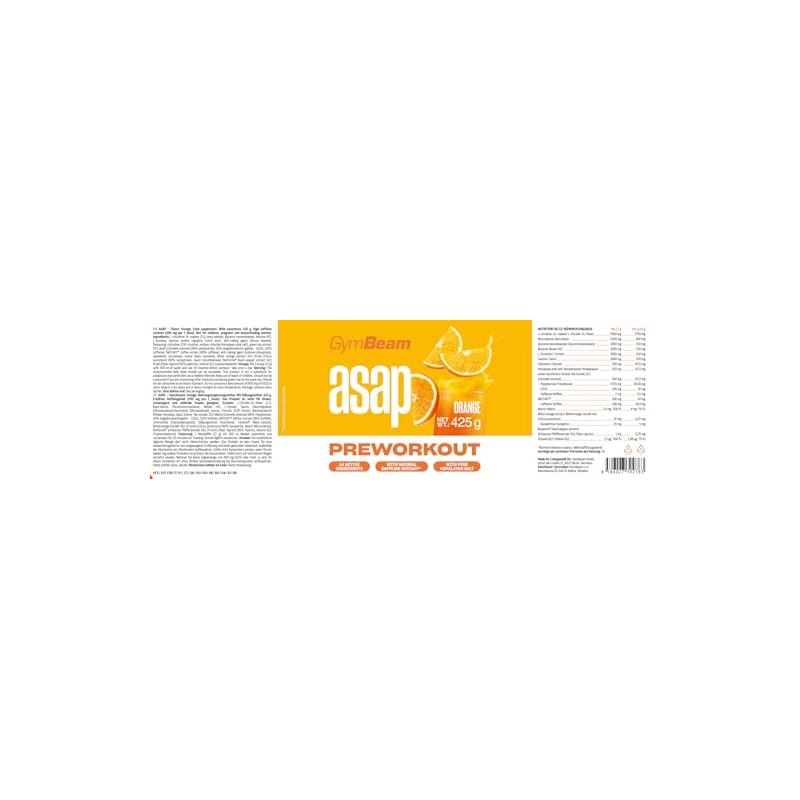 GymBeam ASAP Pre-Workout with Beta Alanine, Citrulline Malate - Natural