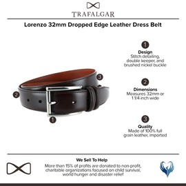 Trafalgar Men's Lorenzo 32mm Dropped Edge Leather Dress Belt, 40, Dark Brown