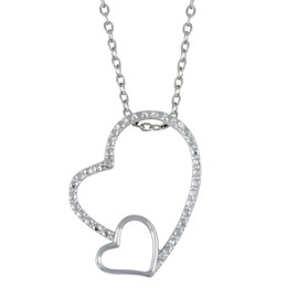 Gem Stone King Diamond Accent Double Heart Pendant Necklace for Women | 25MM = 1 Inch | With 16 Inches Chain and Spring Ring