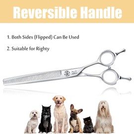 JASON 7" Dog Grooming Scissors, Combines Cutting, Thinning, Blending and Texturizing Features, Reversible Pet Trimming Shears, JP 440C (40-teeth, Silver) Christmas Gift