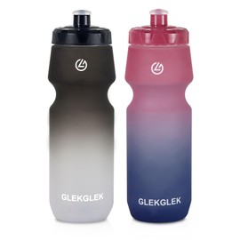 GLEKGLEK Bicycle Water Bottle Leak Proof, Push and Pull Valve, Dishwasher Safe, Perfect for Swimming, Exercise, and Daily Drinking (Black White/Pink Blue)