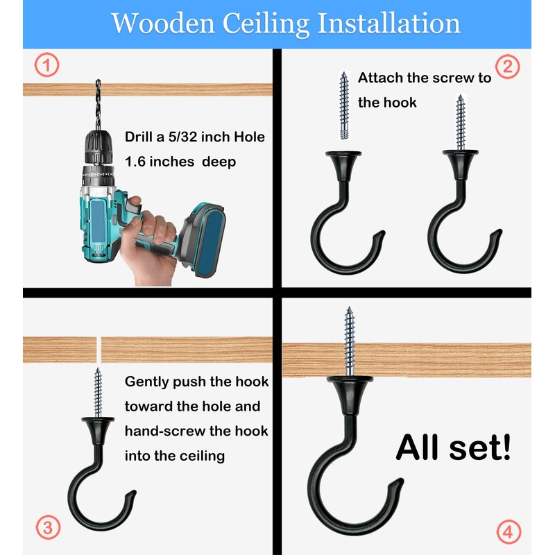 Evsteluo 2 Sets Large Swag Hooks for Ceiling - Heavy
