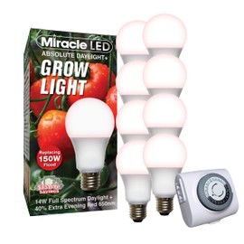 Miracle LED 9W Red Spectrum Absolute Daylight Grow Light Replacing 100W (8-Pack) with Bonus SproutMatic Grow Light Timer