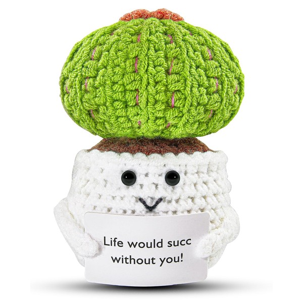 Bambebe Crochet Positive Cactus, Handmade Crochet Desk Decoration Positive Doll,