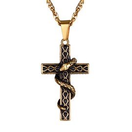 PROSTEEL Gold Filled Cross Snake Punk Necklace Pendant for Men Jewelry
