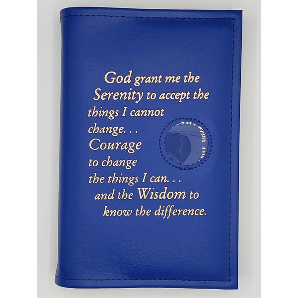 Alcoholics Anonymous AA Big Book Cover Serenity Prayer & Medallion Holder Blue
