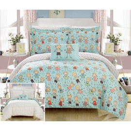 Chic Home Woodland 6 Piece Reversible Comforter Happy Kids Theme Printed Design Bed in a Bag-Sheet Set Decorative Pillow Sham Included/XL Size, Twin, Green