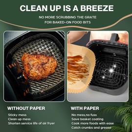 Stoear Air Fryer Paper Liners Disposable: 100Pcs 9 Inch Special Square Liners for Air Fryer, Grease and Water Proof Non Stick Basket Parchment Paper