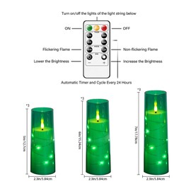 Nimiko Flickering Flameless LED Candles,Battery Operated Candles 9 Pcs with Embedded Star String,Acrylic LED Pillar Candles with Remote,Suitable for Home Decoration to Create an Atmosphere (Green)