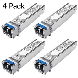 4-Pack 1.25G SFP LC Module 1000Base-LX Singlemode Transceiver (SMF, 1310nm, 20km, DDM) - Compatible with Cisco, Ubiquiti, Meraki, Fortinet, Mikrotik, TP-Link, Netgear, Aruba and many more
