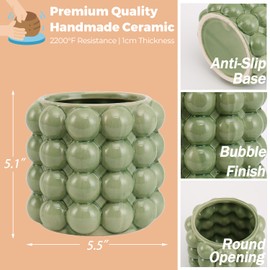 YANWE1 Bubble Vase, Small Vase, Green Ceramic Vase, Short Vase, Ceramic Flower Vase, Unique Vase Home Decor, Decorative Vase for Flowers, Living Room, Bedroom, Office, Shelf, Coffee Table, 5 Inches