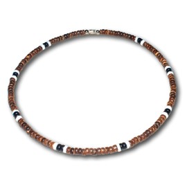Native Treasure 19" Mens and Womens Tropical Summer Beach Necklace From the Philippines, Brown Coconut Beads and White Ark Shells