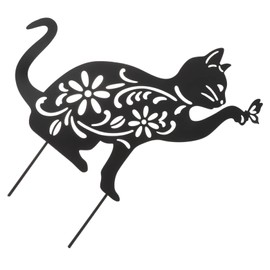 OHPHCALL 1pc Garden Art Layout Ornament Metal Cat Garden Stake Art Decor Outdoor Adornment