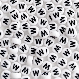 Bxwoum 100PCS Letter Beads Acrylic Alphabet Beads for Jewelry Making Round White Letter W Beads for Bracelets Making Necklaces Key Chains DIY 4X7mm