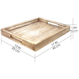 Allgala Wooden Tray 17"x13"x2" Vintage Beige Rectangle Stylish Rustic Farmhouse Decor Serving Platter | Wooden Ottamen Tray | Coffee Table Tray I Bed Tray