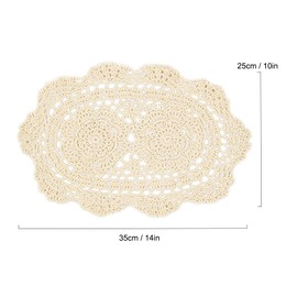 kilofly Crochet Cotton Lace Placemats Doilies 4pc, Oval, Beige, 10 x 14 inch