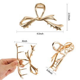 Ondder 3 Pcs Silver Gold Black Large Hair Clips 4.5 Inch Metal Hair Clips for Women Bow Claw Clips for Thick Hair Strong Hold Hair Barrettes Non Slip Cute Hair Clips Hair Accessories for Women Girls