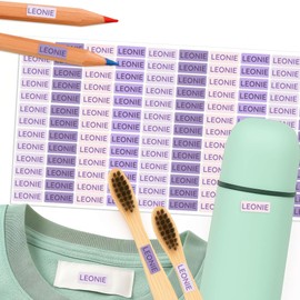 Mini Name Stickers 16 x 6 mm - Name Tags - Pens, Clothes, Small Parts (Pack of 156) - Waterproof & Dishwasher Safe - BPA Free - Sunnywall (Lilac)
