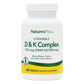 Natures Plus D & K Complex - 60 Mixed Berry Chewables - Supports Calcium Metabolism - Vegetarian, Non-GMO, Gluten Free, Soy Free - 60 Servings