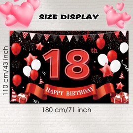 Happy 18th Birthday Yard Banner, Happy 18th Birthday Banner Decorations for Women/Men, Large 18th Birthday Backdrop, 18th Birthday Party Supplies Decoration for Outdoor Indoor (5.9x3.6 FT) Black/Red
