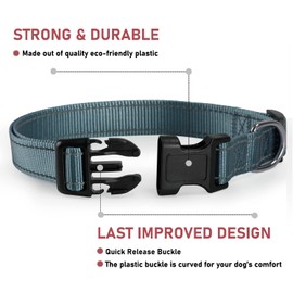 Reflective Dog Collar with Buckle Adjustable Safety Nylon Collars for Small Medium Large Dogs, Grey XS