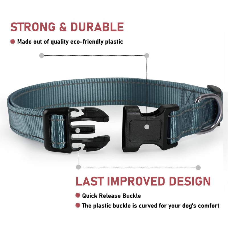 Reflective Dog Collar with Buckle Adjustable Safety Nylon Collars for