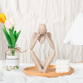 Home Decor Thinker Statue Ornaments Gold Decor Abstract Art Sculpture, Golden Resin Collectible Figurines For Home Living Room Bathroom Decorative Home Accessories (A-Sandstone-Think)