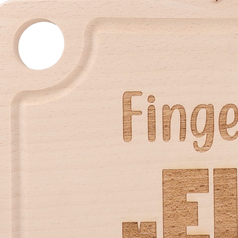 Spruchreif Wooden chopping board with funny engraving and finger hole,
