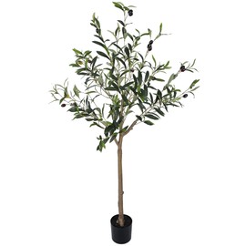 SAKSUN Olive Trees Artificial Indoor-Outdoor: Large Faux Olive Tree 4FT with Realistic Long Lasting Color Leaves & Fruits in Pot - Low Maintenance Fake Plants for Home Office Decor