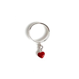 Red Glitter Heart Charm Ring, Sterling Silver Band, Smooth or Textured Band, Dainty Red Resin Dangle Charm, Girlfriend Gift, Jewelry Inspirations