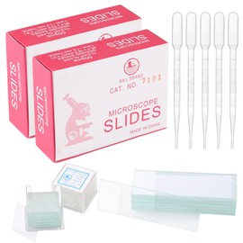 Pack of 100 Pre-Cleaned Microscope Slides and 200 Microscope Cover Glasses with 5 Droppers for Laboratory Biology Science Studies