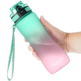 OLDLEY 25 oz Water Bottle, Motivational Water Bottle with Time Marker, Sports Water Bottle With Strap, Leakproof & BPA Free Large Water Bottles for School, Gym, Travel, Outdoor, Tritan,Green&Pink