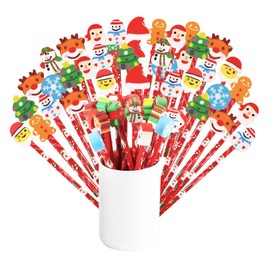 Annhao Christmas HB Pencil Set, 40 Pieces Christmas Children's Pencil with Eraser from Gingerbread Man, Santa, Snowman etc., Birthday Party Bag Children's Party Favour 18.5 cm