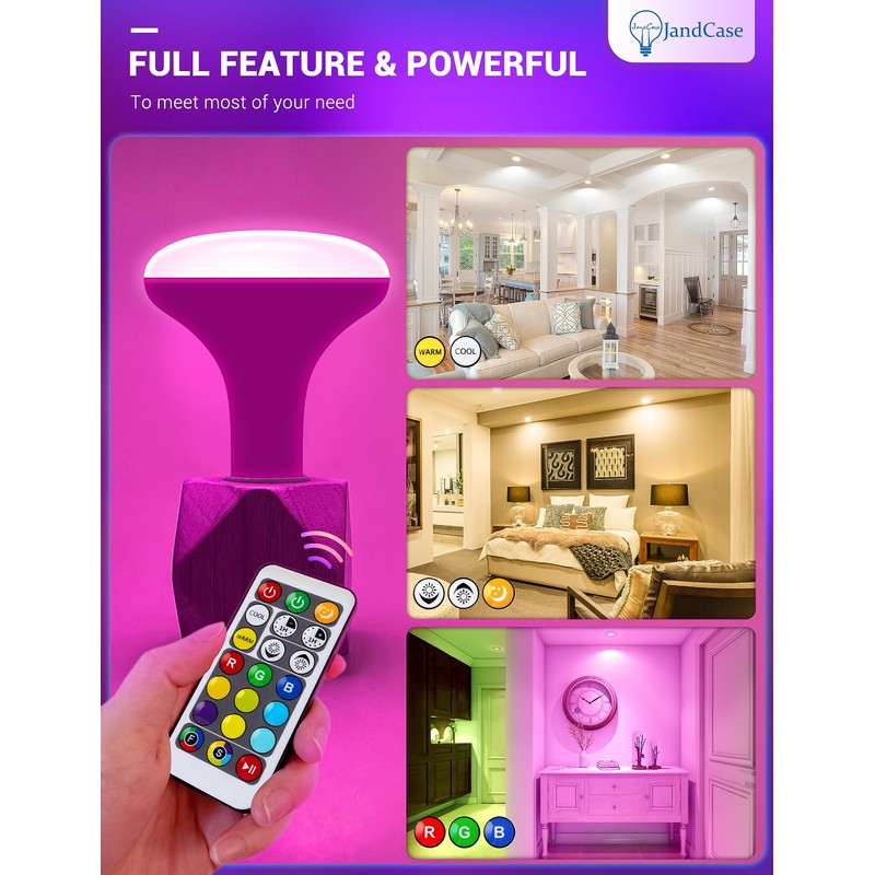 JandCase BR30 Color Changing Flood Lights, RGB+Warm+Cool White LED Recessed