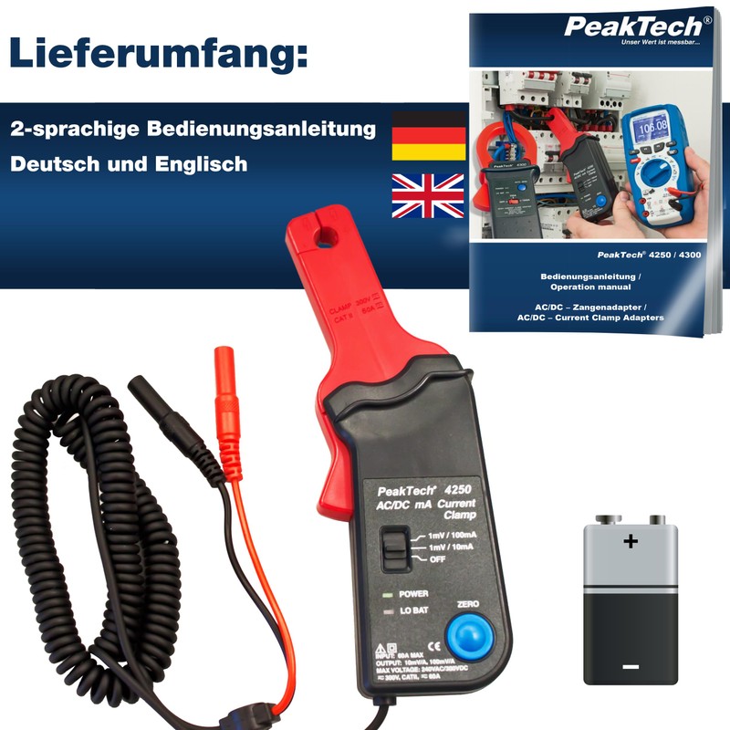 PeakTech Current Clamp Adaptor to 60 A AC/DC Multimeter 10