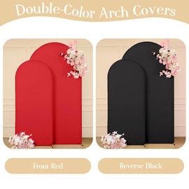 Red Black Arch Backdrop Cover Set of 2 Party Wedding Arch Covers Stretchy Backdrop 7.2FT 6FT Decorations Baby Shower Bridal Shower Photo Birthday Arch Stand Cover Spandex
