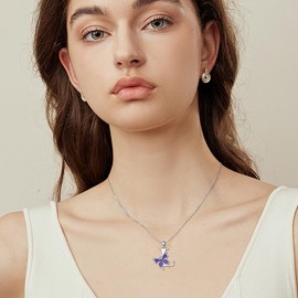 LONAGO Initial L Necklace for Women 925 Sterling Silver Purple Butterfly with A-Z 26 Letters Pendant Necklace for Graduation Gifts