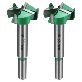 HARFINGTON 2pcs Forstner Drill Bits 1-3/8" (35mm) Carbide Upgraded 3 Flutes Wood Hinge Drill Bits Opener Cutter for Hole Drilling Woodworking, Green