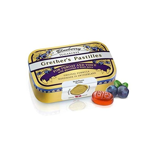 Grether’s Pastilles Sugar Free Formula for Dry Mouth and Sore Throat Relief, Blueberry, 3.75 oz. Box