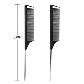 Hair Metal Carbon Parting Combs 3PCS, for Women and Girls, for Curly, Braiding, Styling (Black)