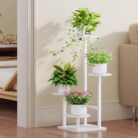 Plant Stand Indoor with Grow Light, 4-Tiered Tall Plant Stand Indoor, Metal Plant Shelf with Hanging Basket Hook and Adjustable Light, Ideal for Living Room, Garden, Patio white