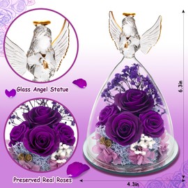 YEEBAY Preserved Flowers Rose, for Mom, Wife Grandma, Angel Figurine with Rose and Light, Ideal Christmas, Anniversary, Wedding, Valentine's Day, Birthday Gift for Her, Women