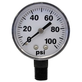 Pressure Gauge, 0 to 100 psi, 2In, 1/4In
