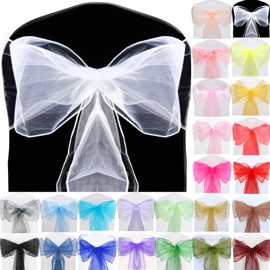 Time to Sparkle 10pcs 22x280cm White Organza Sashes Wider Sash Fuller Bows Chair Cover Bows Sash for Wedding Party Birthday Decoration