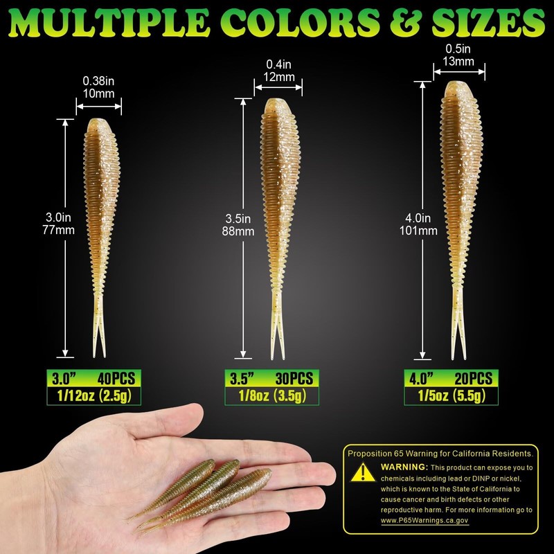 LUCKYFISHING Soft Plastic Baits Forked Tail Fishing Soft Bait for
