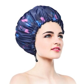 Shower Caps, Double Layer & Adjustable Bathing Cap for Shower, Extra Large Reusable Hair Cap for Women, Waterproof Exterior & EVA Lining, Oversized Design for All Hair Lengths/Style