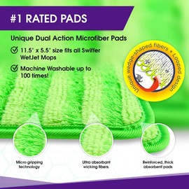 Turbo Mops Reusable Floor Mop Pads - Pack of 2, Machine Washable, 12-inch Microfiber Mop Refills - Compatible with Swiffer Wet Jet - Household Cleaning Tools﻿